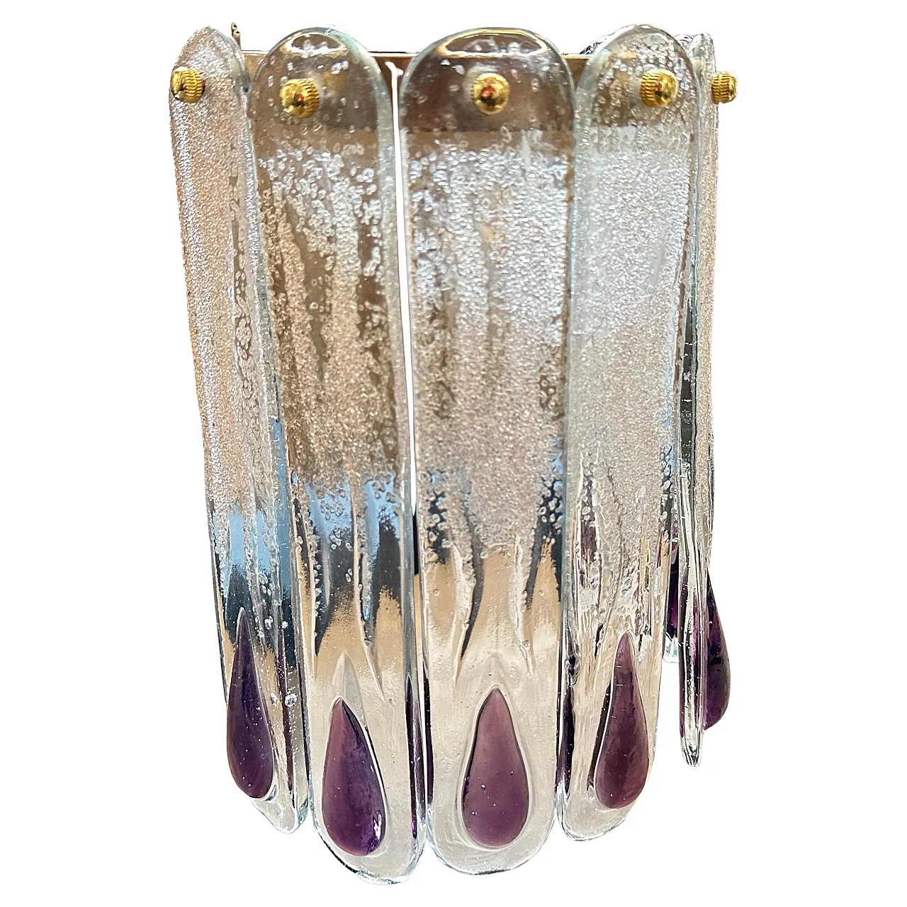 Lampada da parete in vetro di Murano trasparente e viola, anni '70 1