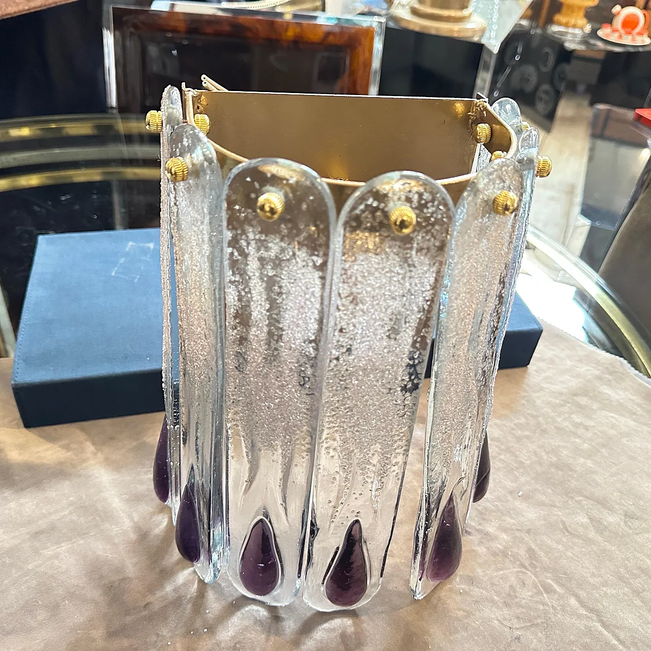 Lampada da parete in vetro di Murano trasparente e viola, anni '70 6