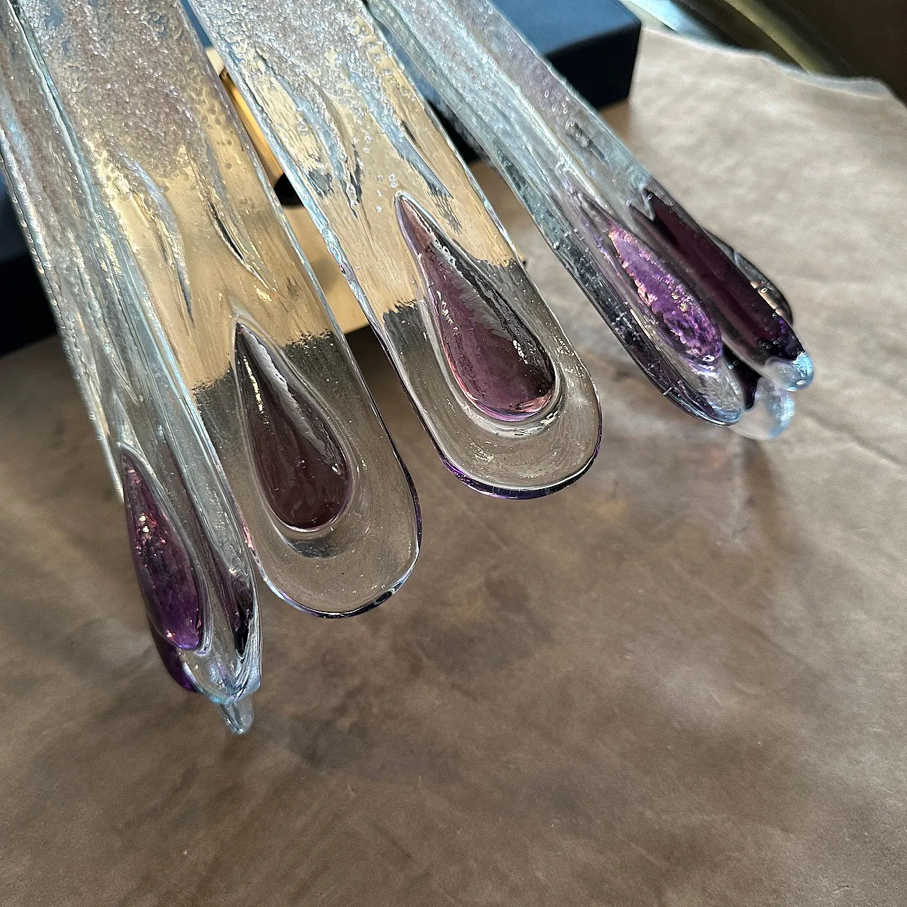 Lampada da parete in vetro di Murano trasparente e viola, anni '70 8