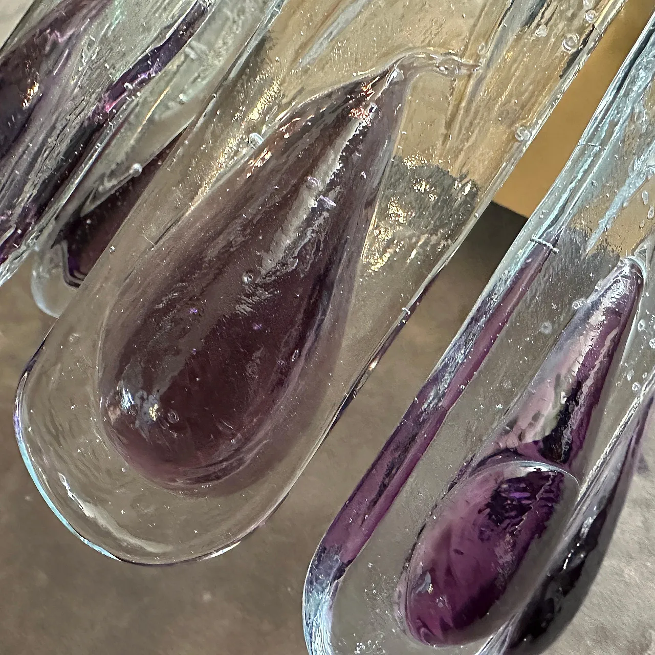 Lampada da parete in vetro di Murano trasparente e viola, anni '70 10