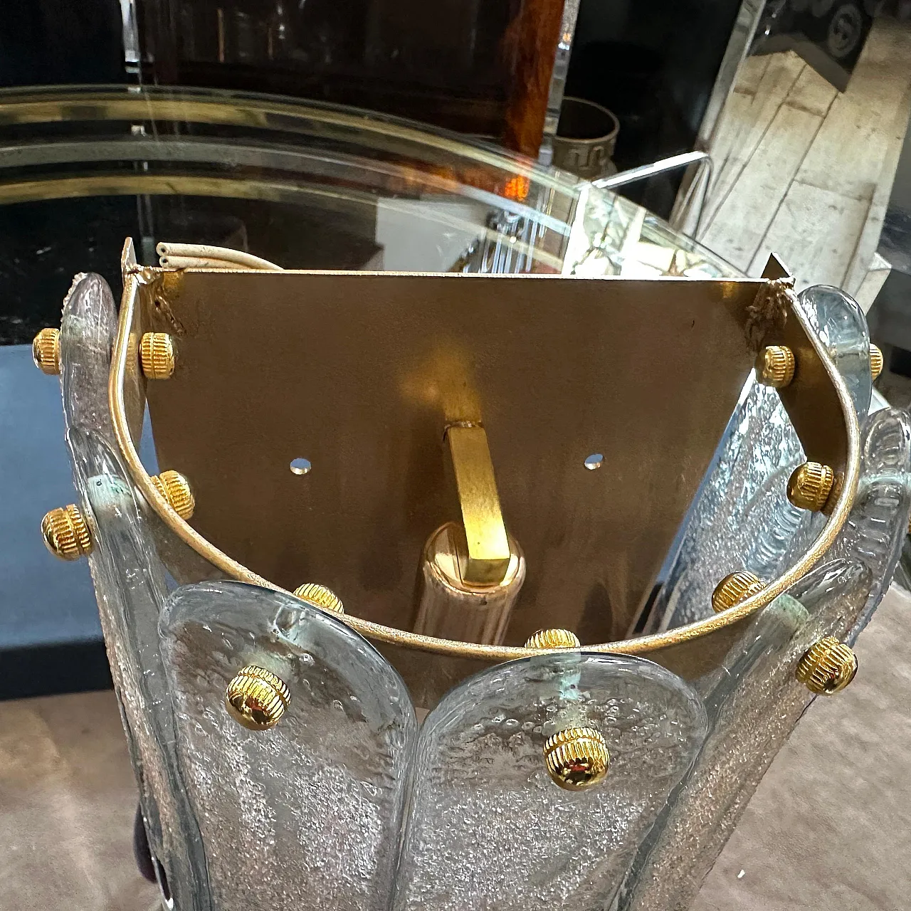 Lampada da parete in vetro di Murano trasparente e viola, anni '70 14