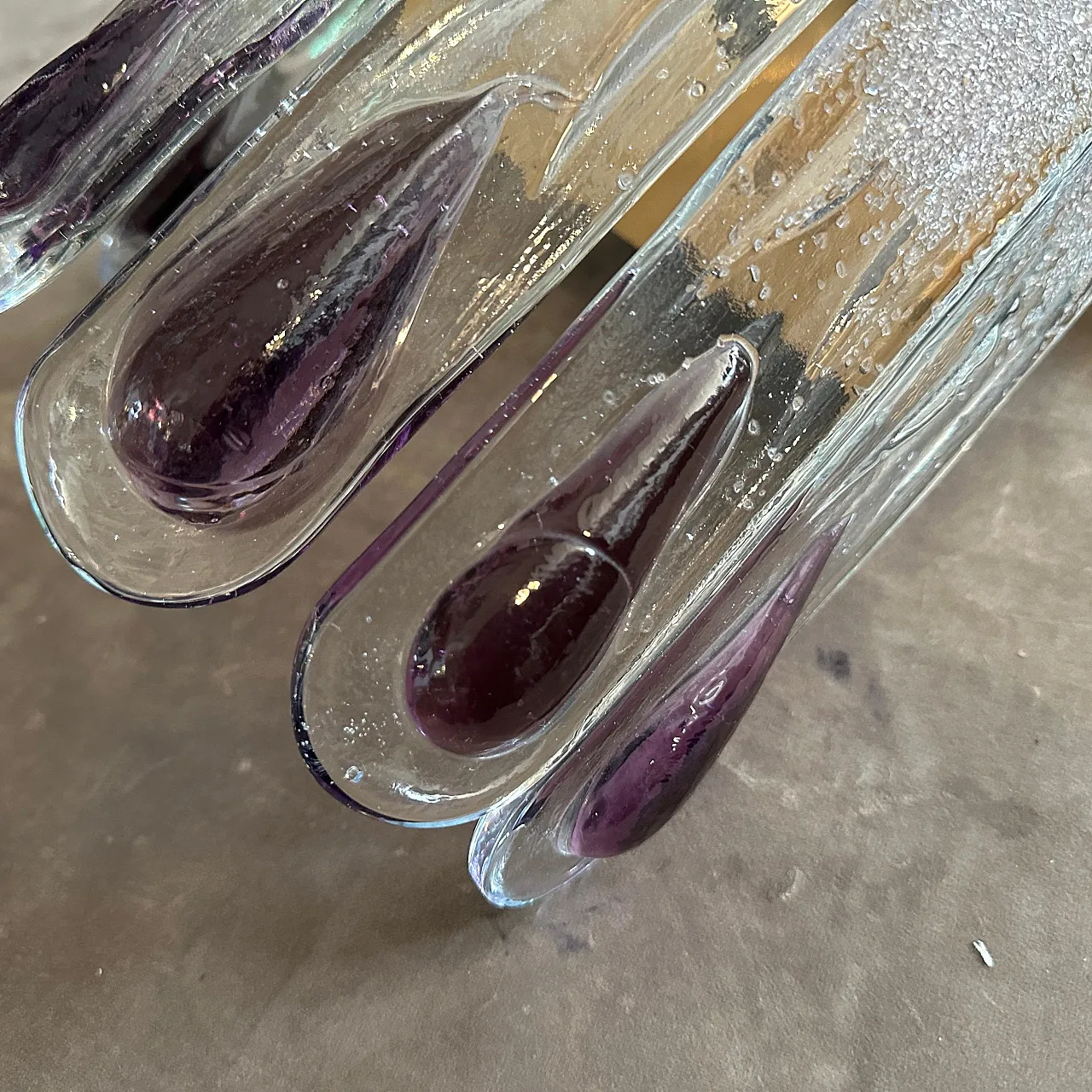 Lampada da parete in vetro di Murano trasparente e viola, anni '70 20