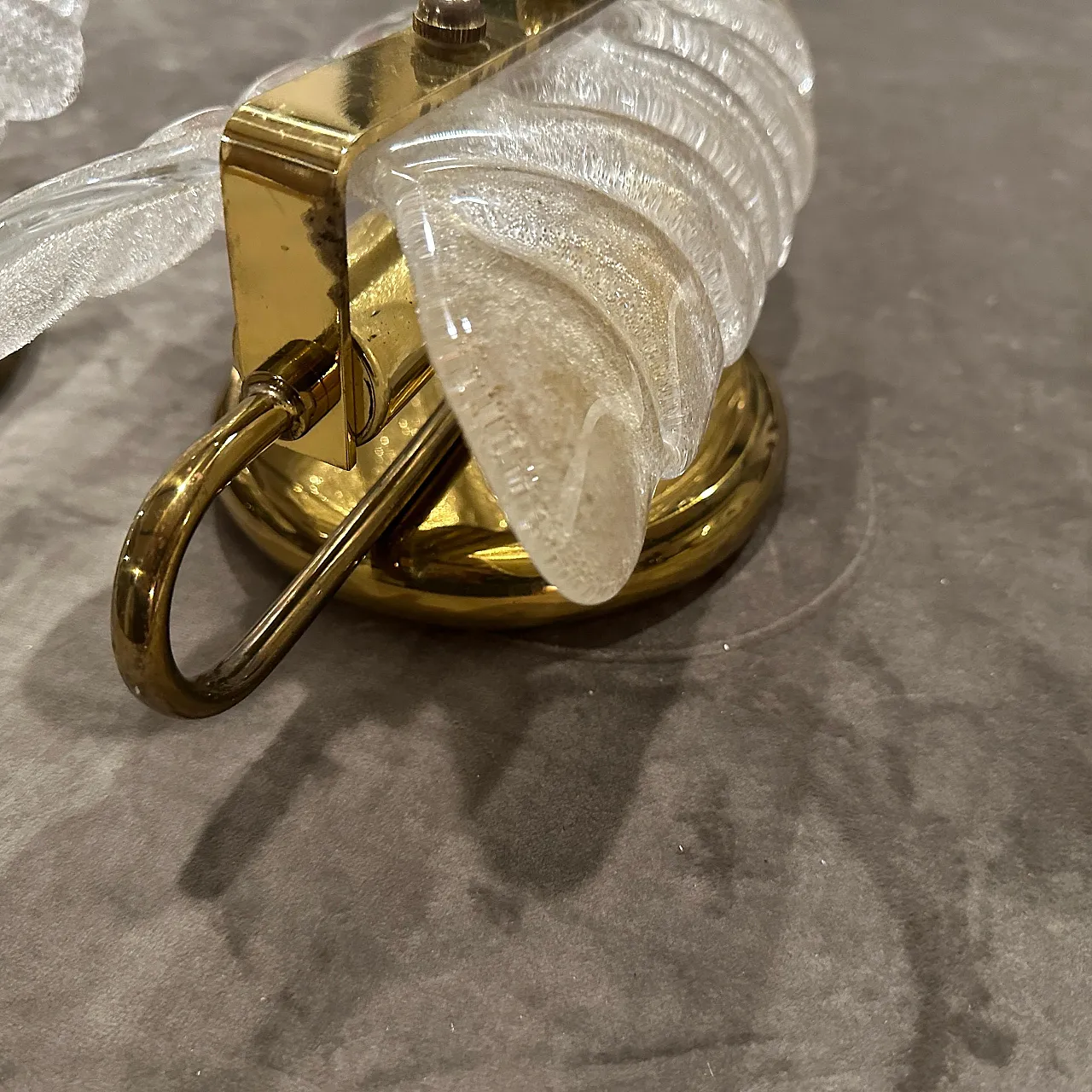 Coppia di applique in ottone e vetro di Murano stile Barovier anni '70 2