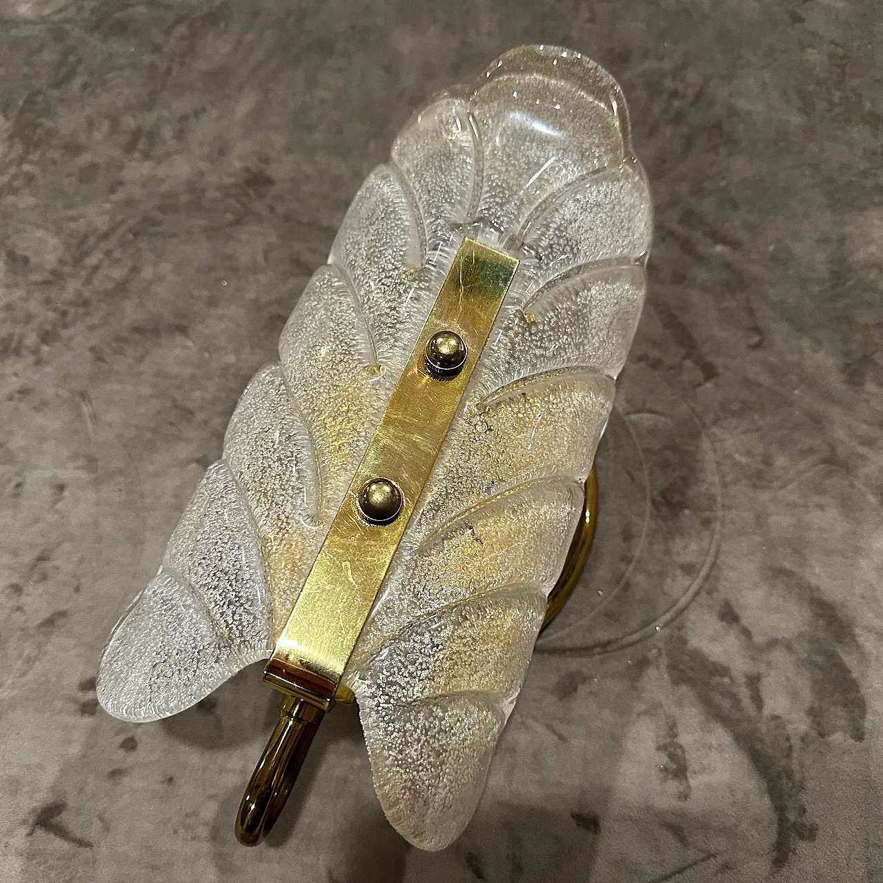 Coppia di applique in ottone e vetro di Murano stile Barovier anni '70 3