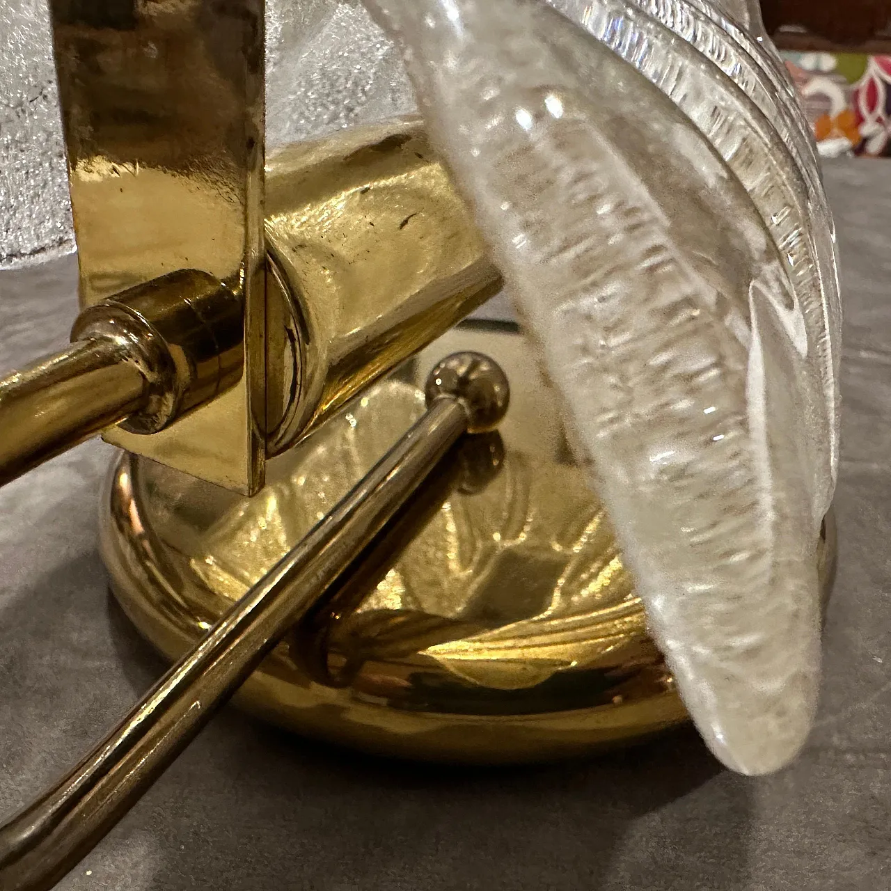 Coppia di applique in ottone e vetro di Murano stile Barovier anni '70 4