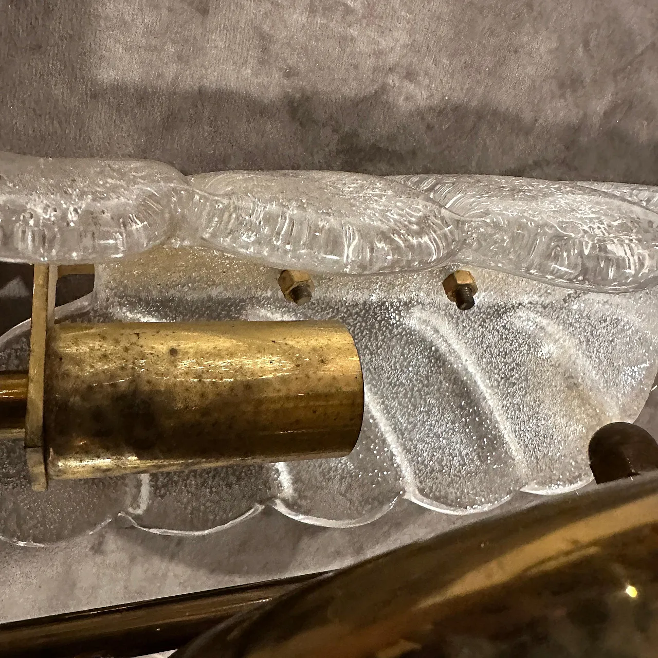 Coppia di applique in ottone e vetro di Murano stile Barovier anni '70 5