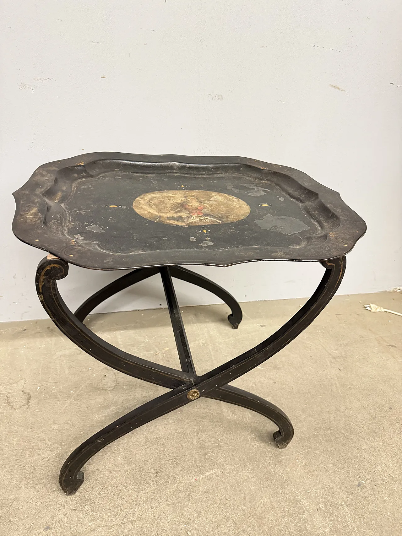 Tavolino base da picnic a vassoio dipinto base in legno, 1850 1