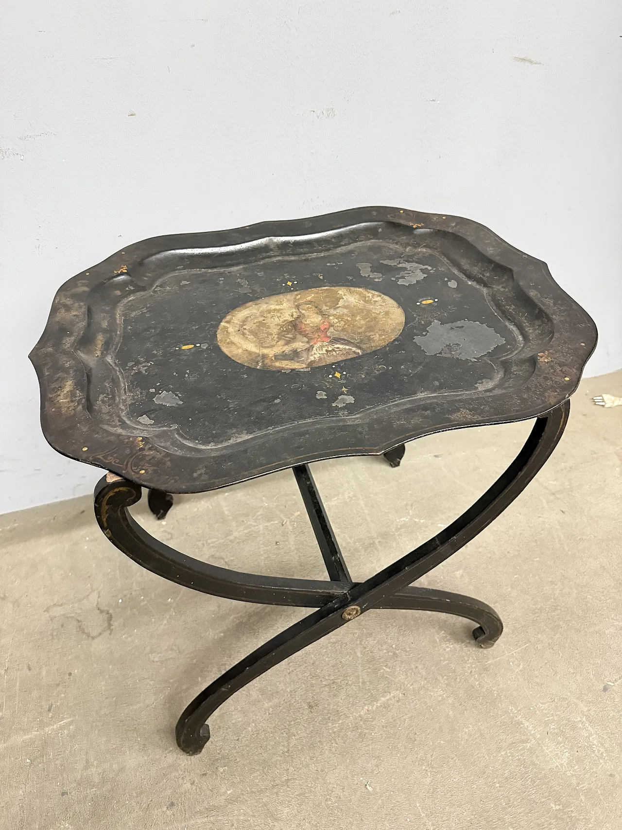 Tavolino base da picnic a vassoio dipinto base in legno, 1850 3