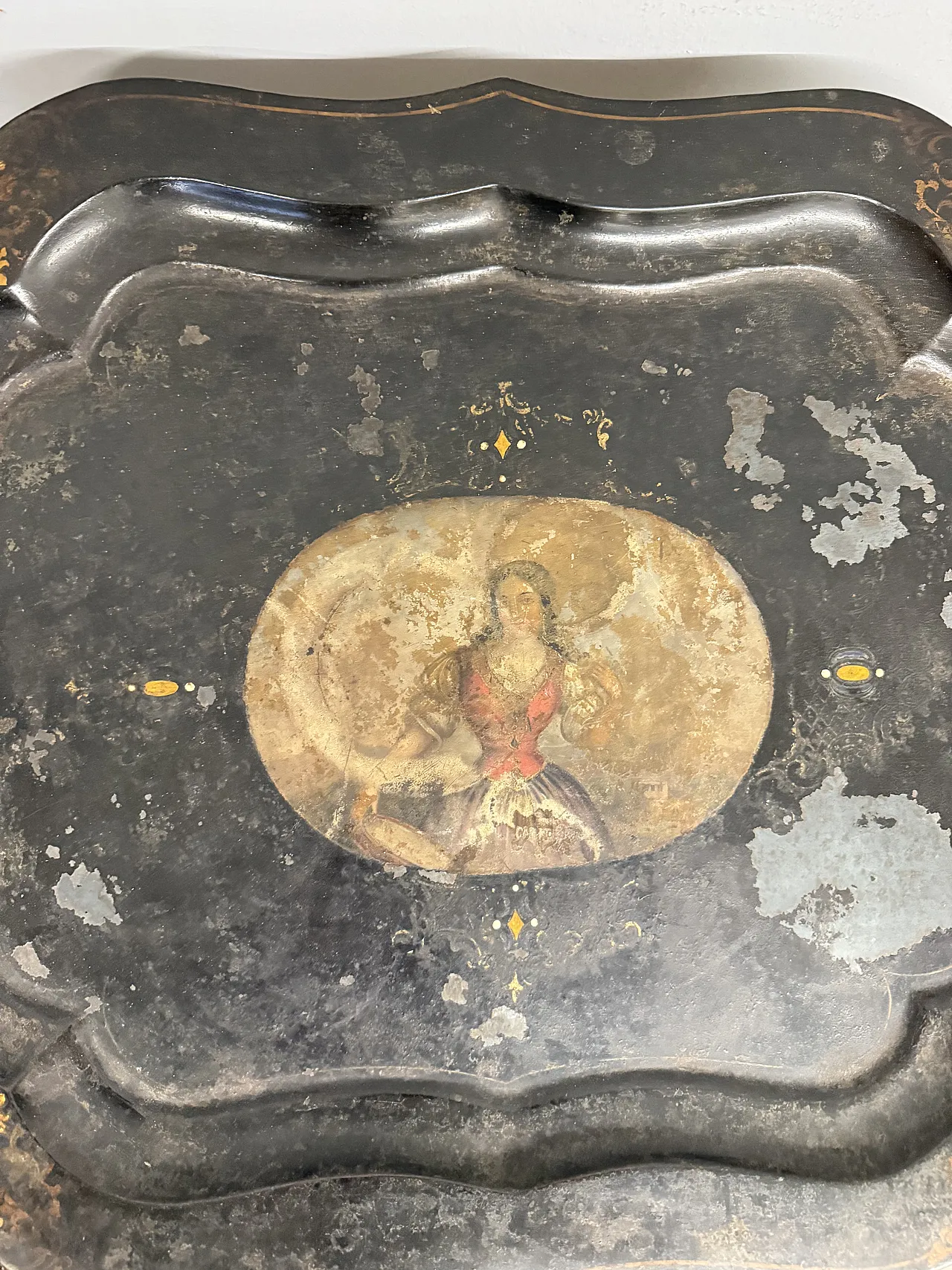 Tavolino base da picnic a vassoio dipinto base in legno, 1850 10