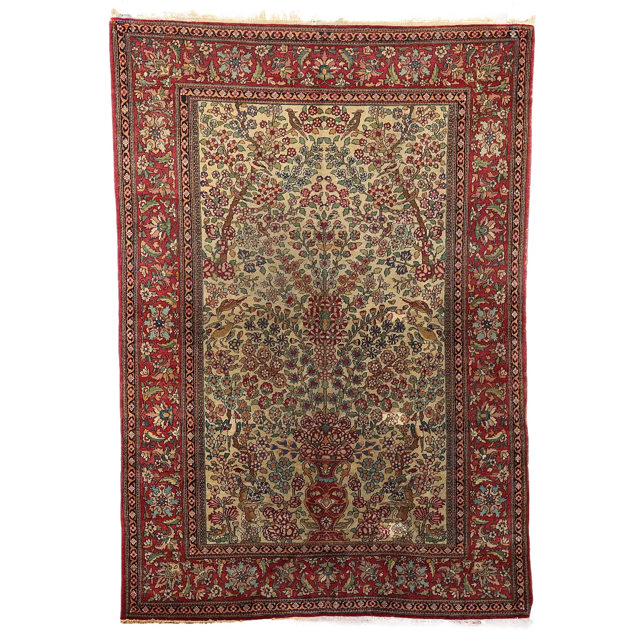 Tappeto Isfahan a nodo extra fine in cotone e lana con motivi floreali 1