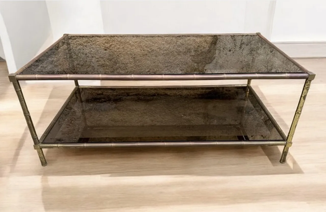 Table fumè glass brass, 70s 1