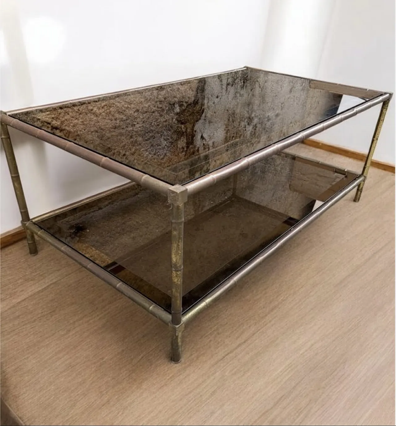 Table fumè glass brass, 70s 4