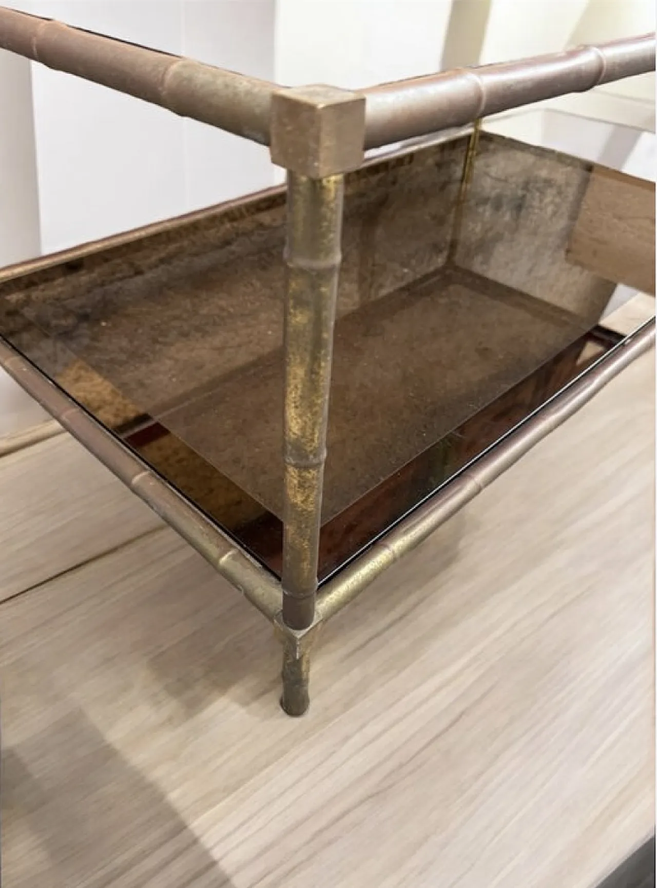 Table fumè glass brass, 70s 6