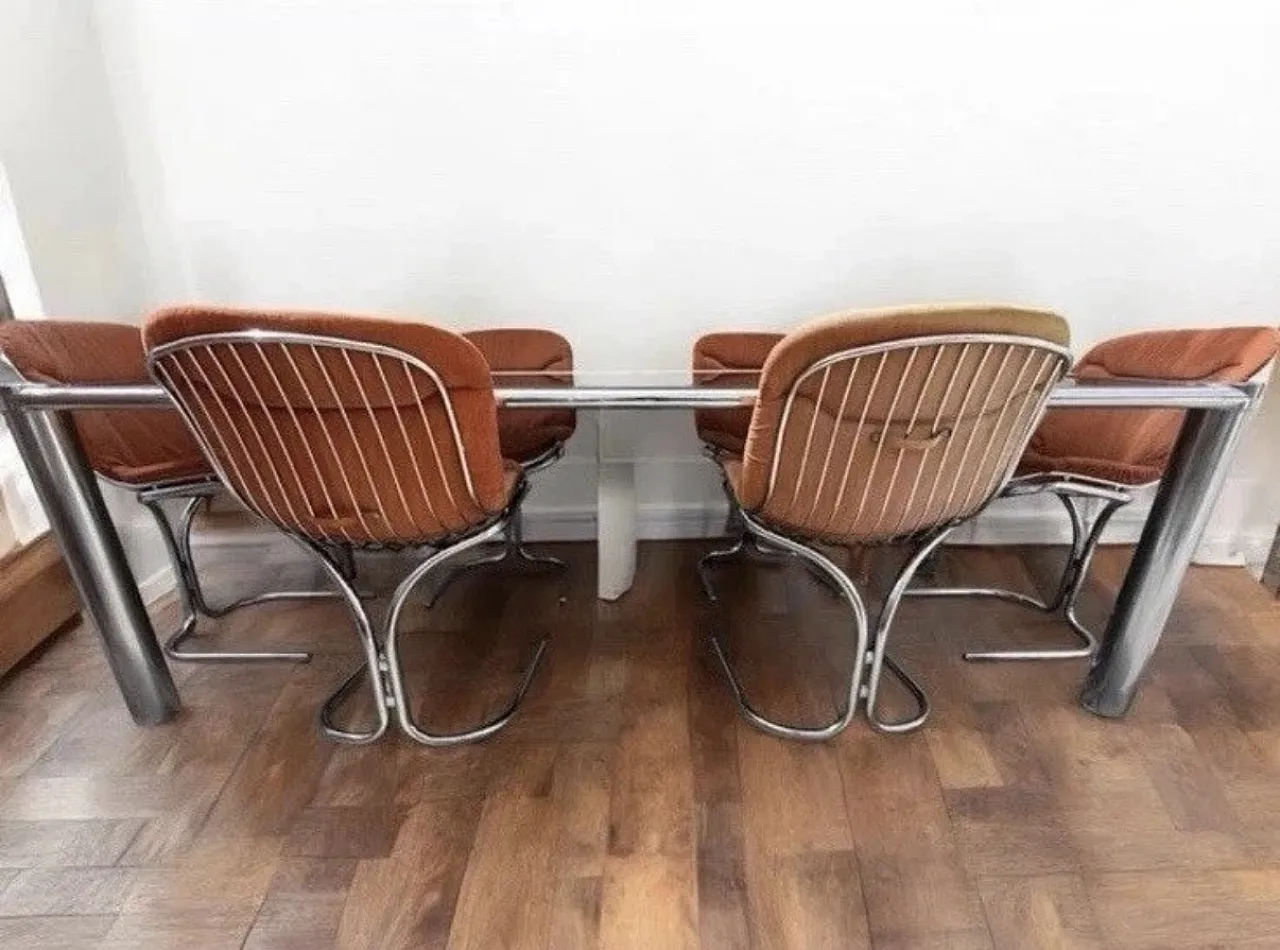 Tavolo da pranzo con 6 sedie di Gastone Rinaldi, anni '70 4