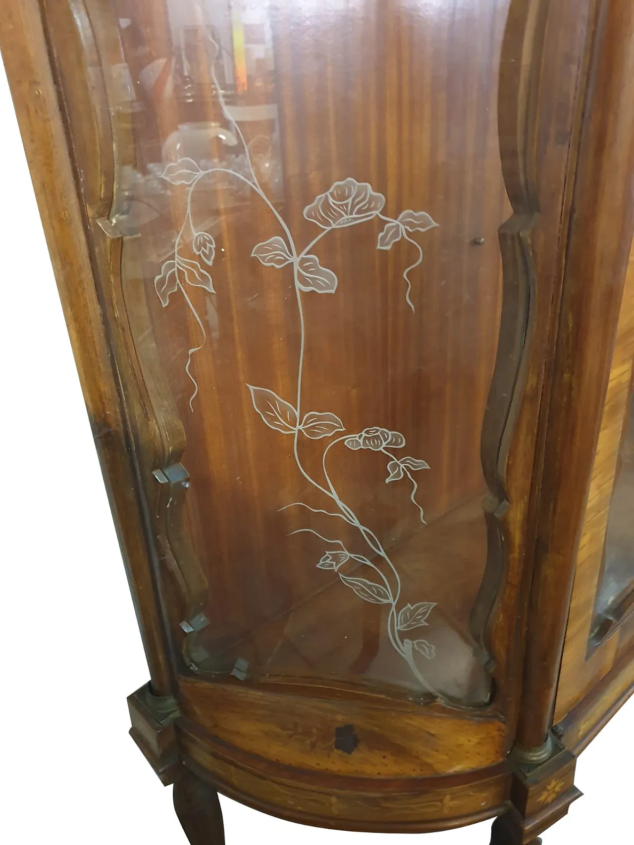 Vetrina Luigi Filippo in noce con vetri decorati, '800 4