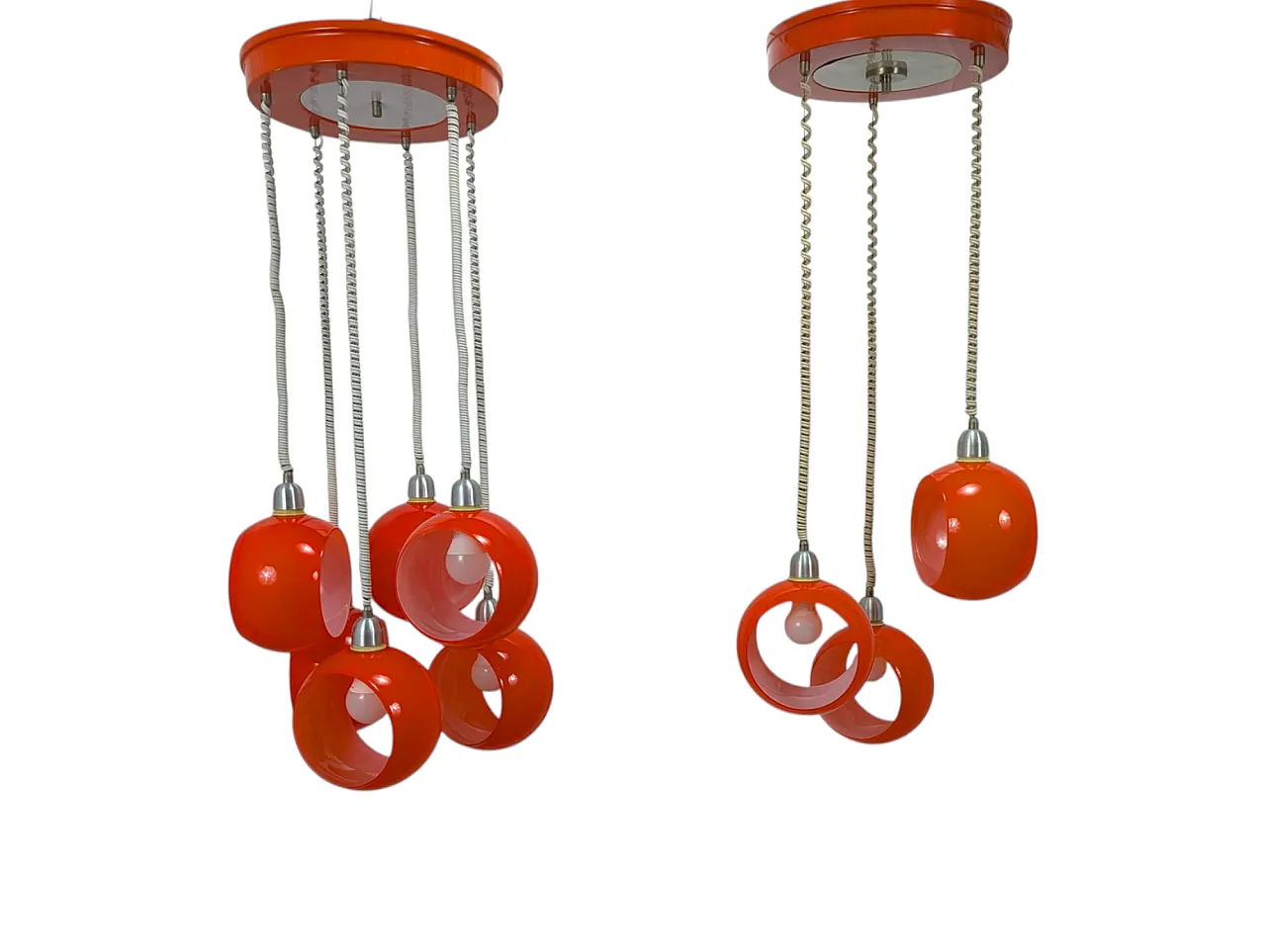 Pair of vintage orange chandeliers 70s 1