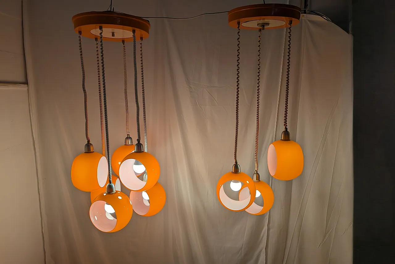 Pair of vintage orange chandeliers 70s 8