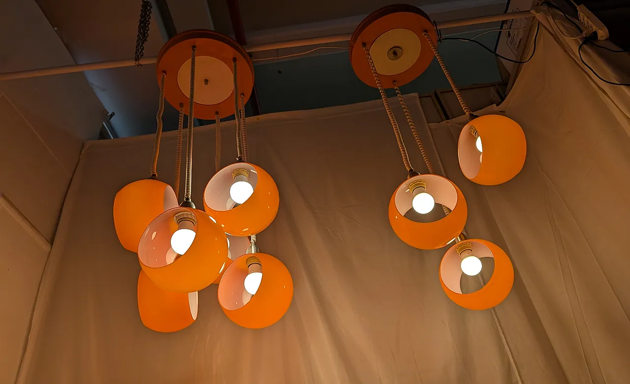 Pair of vintage orange chandeliers 70s 9
