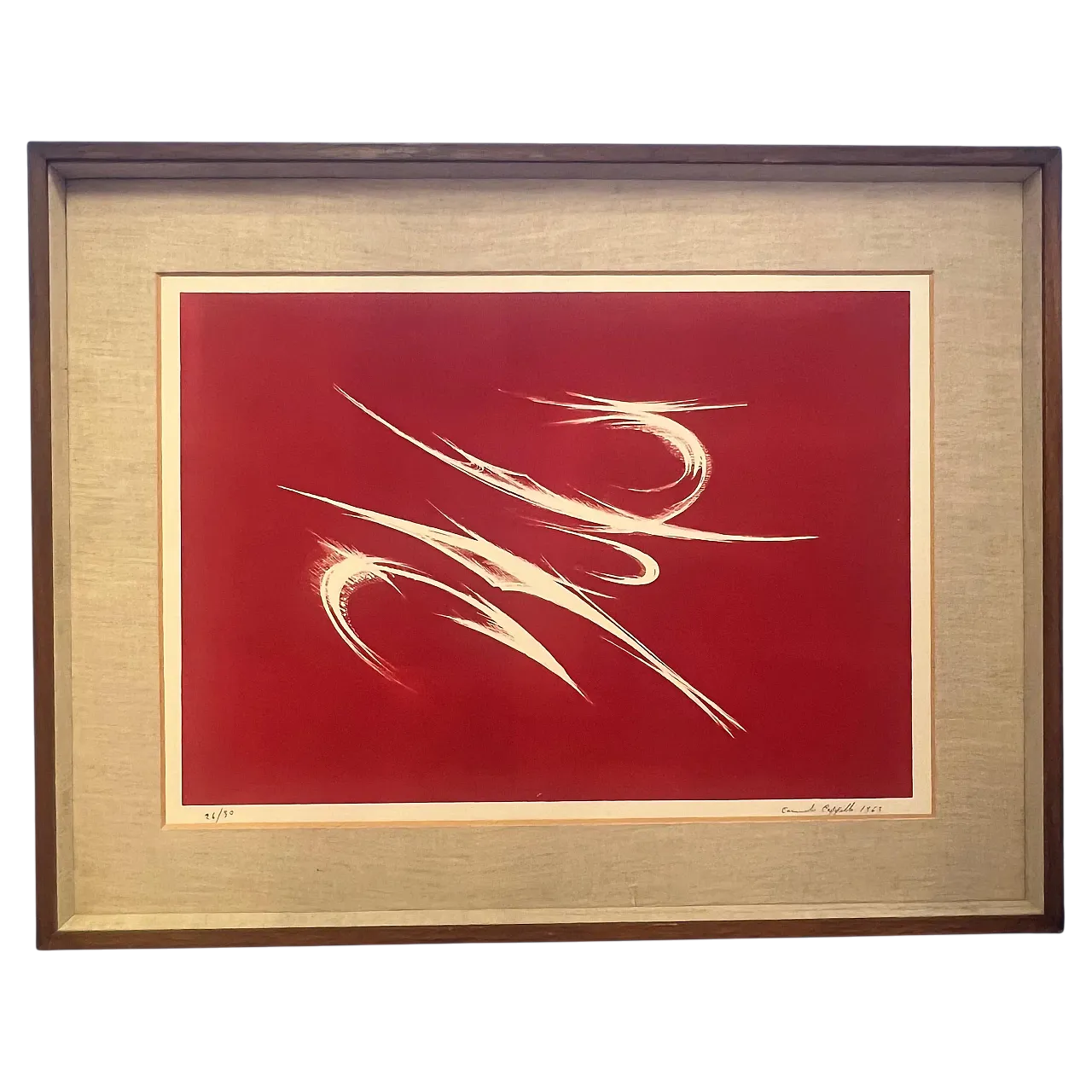 Serigrafia monocroma su fondo rosso di Carmelo Cappello, anni '60 7