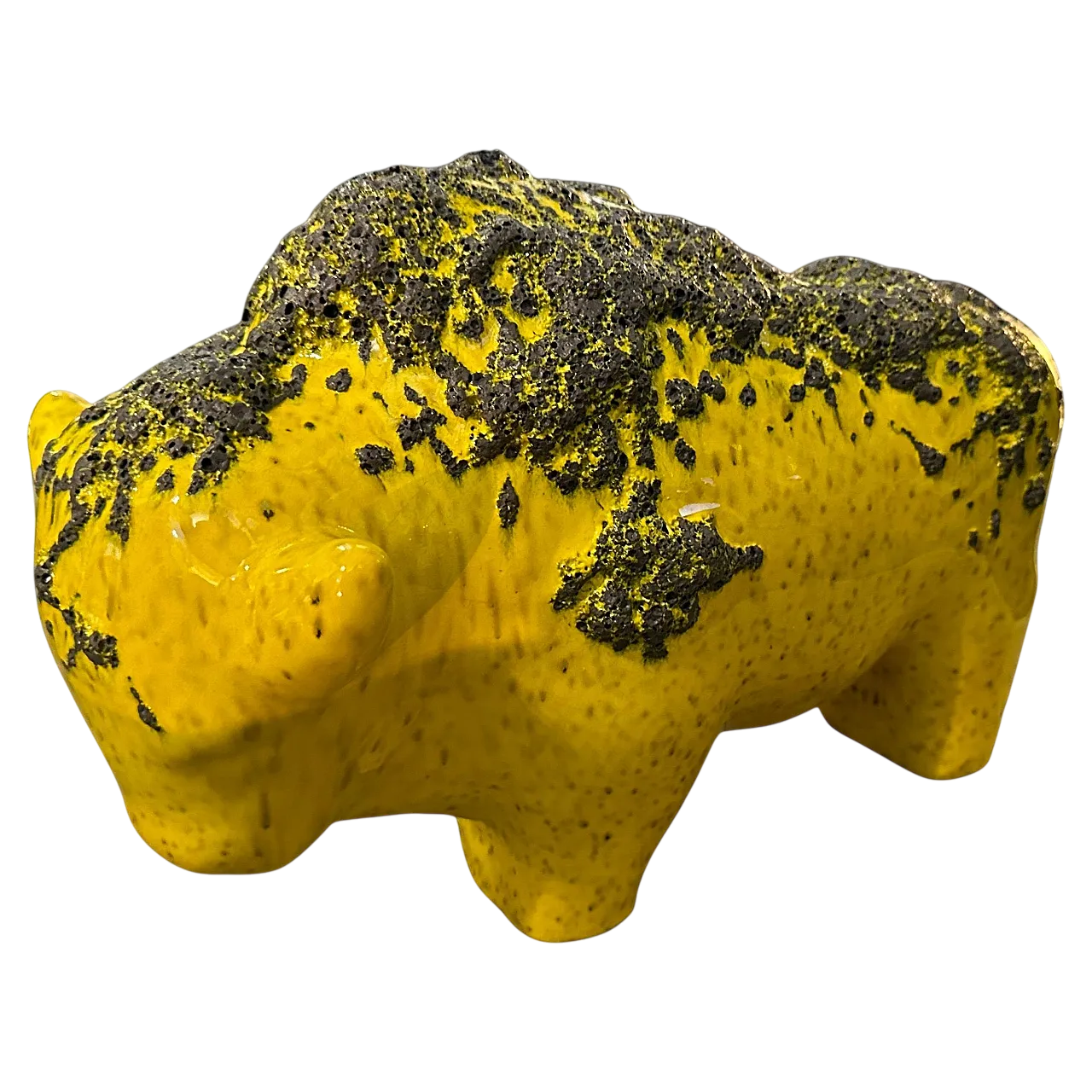Bison in yellow and black lava ceramic, 1990s 9