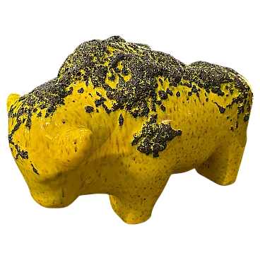 Bison in yellow and black lava ceramic, 1990s