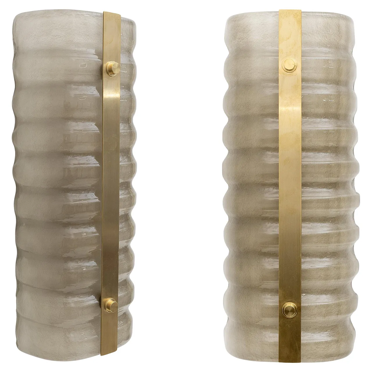 Pair of brass and smoked Murano glass wall sconces, 2000s 1