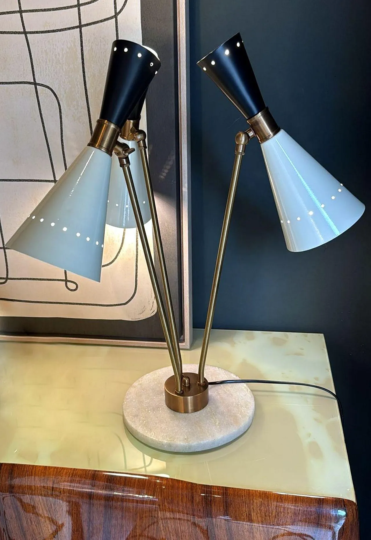 Lampada da tavolo in ottone e marmo in stile Stilnovo, anni 2000 9