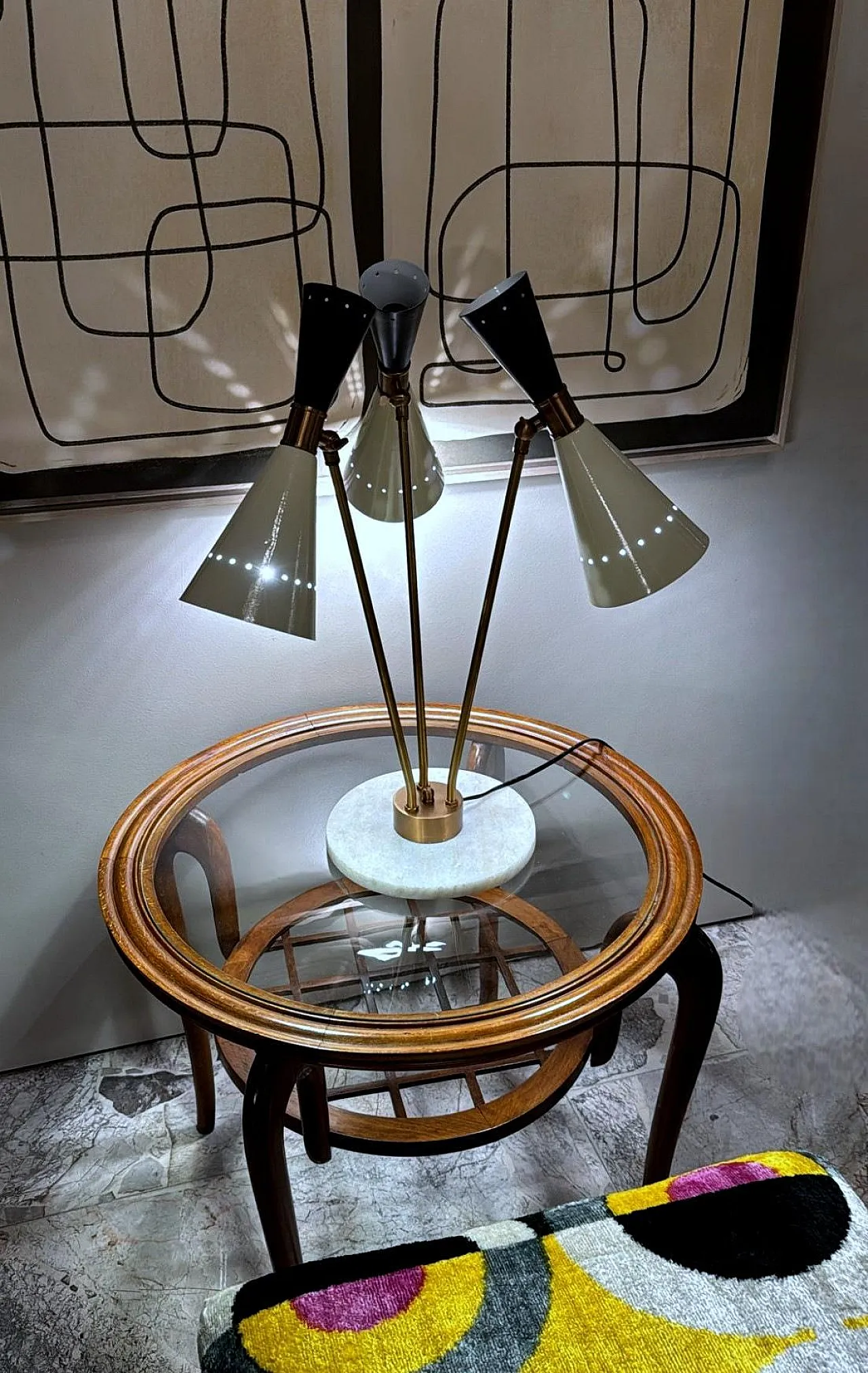 Lampada da tavolo in ottone e marmo in stile Stilnovo, anni 2000 16