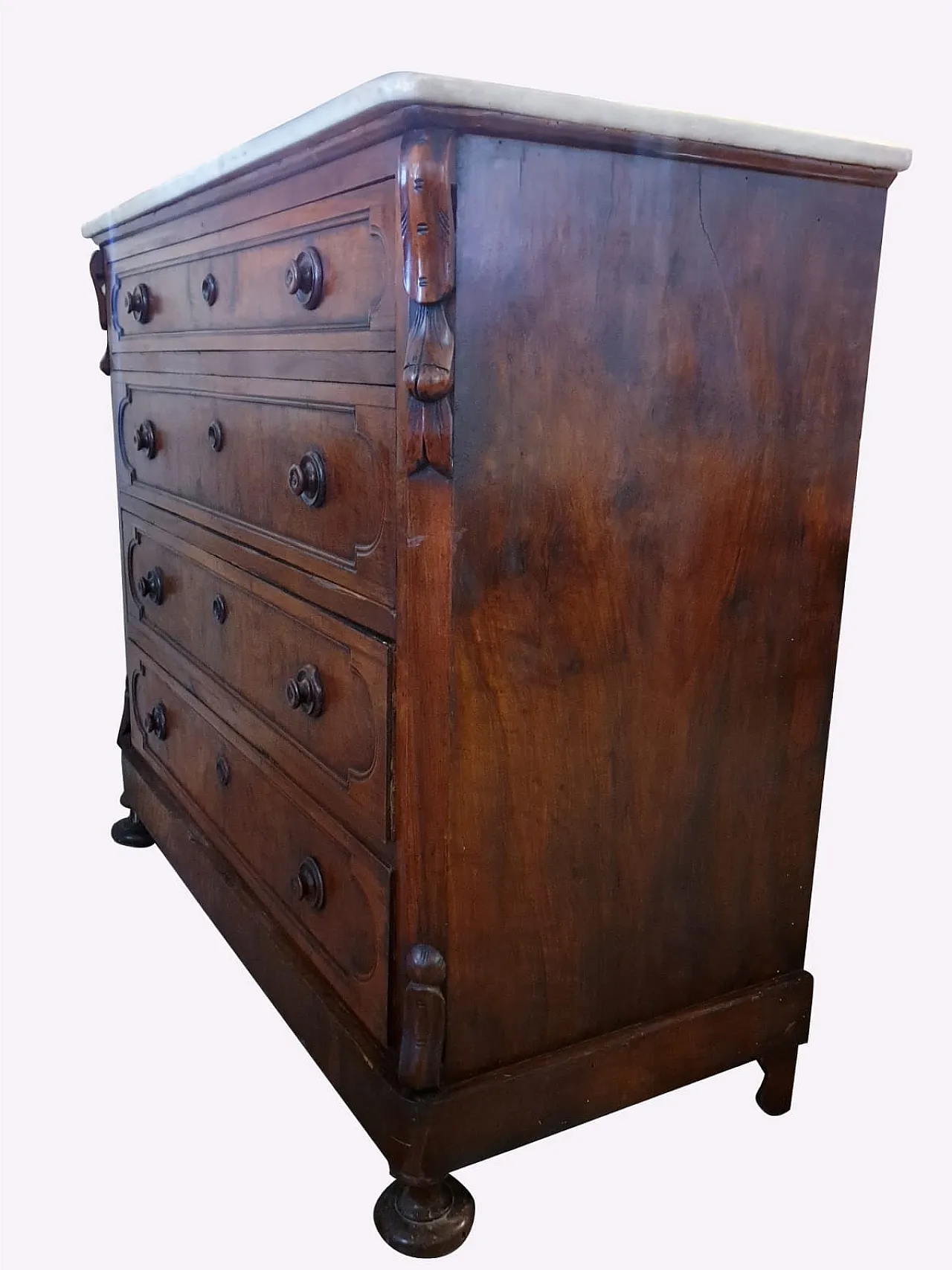 Cassettone Luigi Filippo in Noce Massello e Marmo, Italia, '800 1