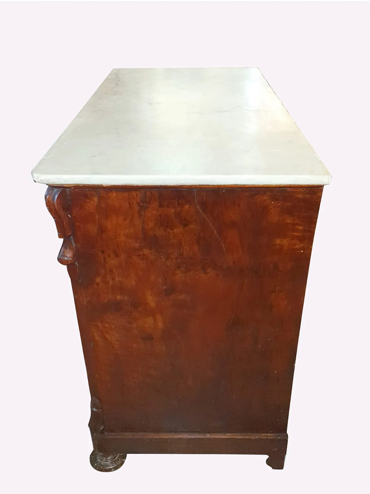 Cassettone Luigi Filippo in Noce Massello e Marmo, Italia, '800 2