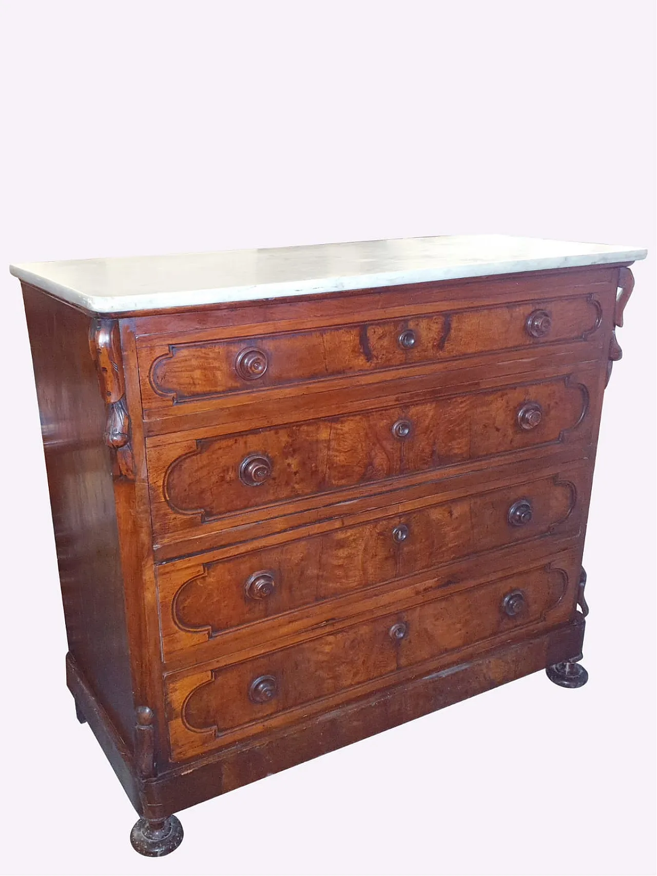 Cassettone Luigi Filippo in Noce Massello e Marmo, Italia, '800 3