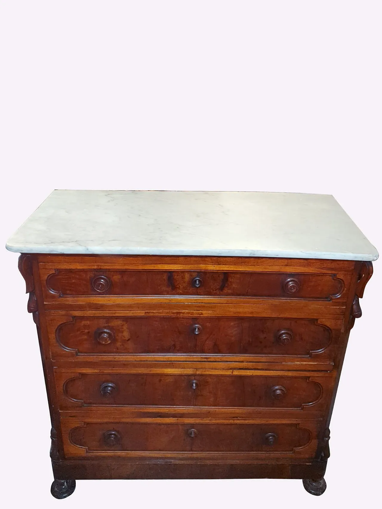 Cassettone Luigi Filippo in Noce Massello e Marmo, Italia, '800 4