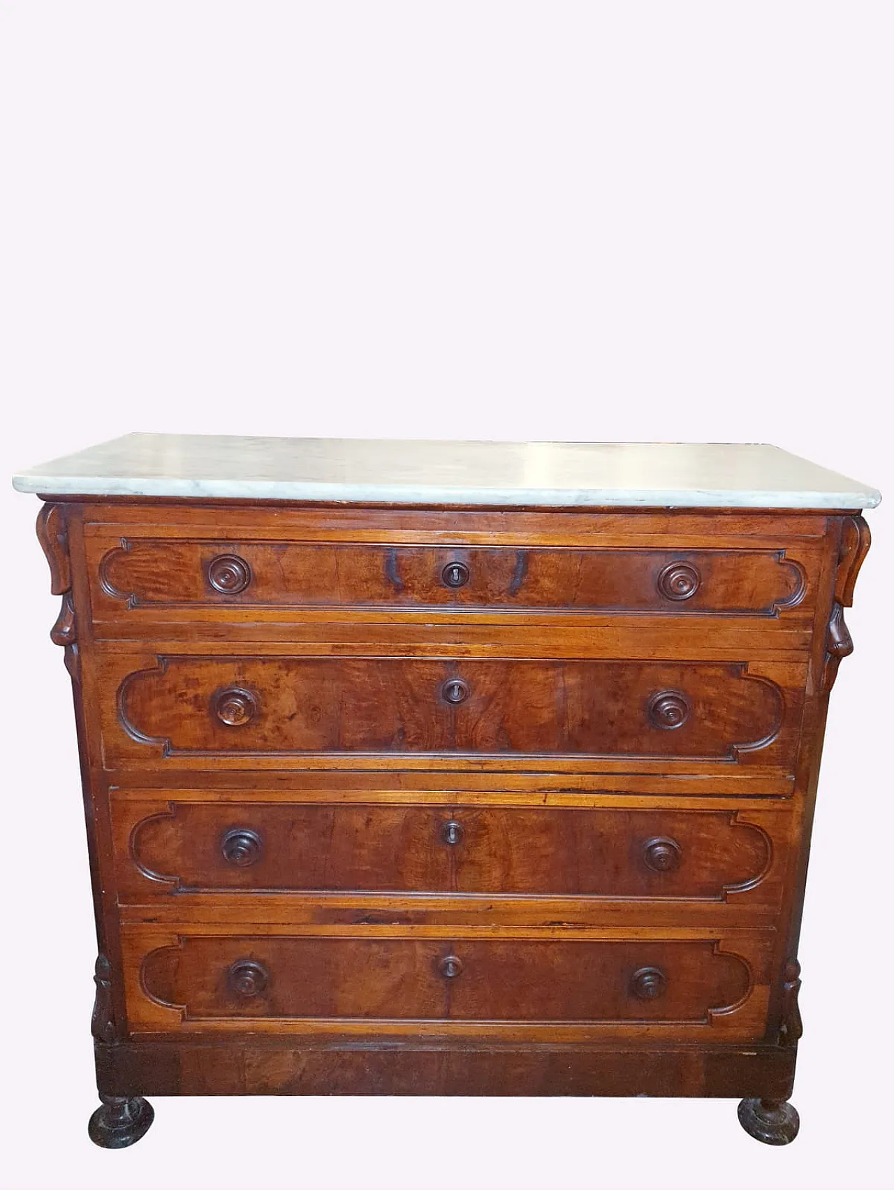 Cassettone Luigi Filippo in Noce Massello e Marmo, Italia, '800 5