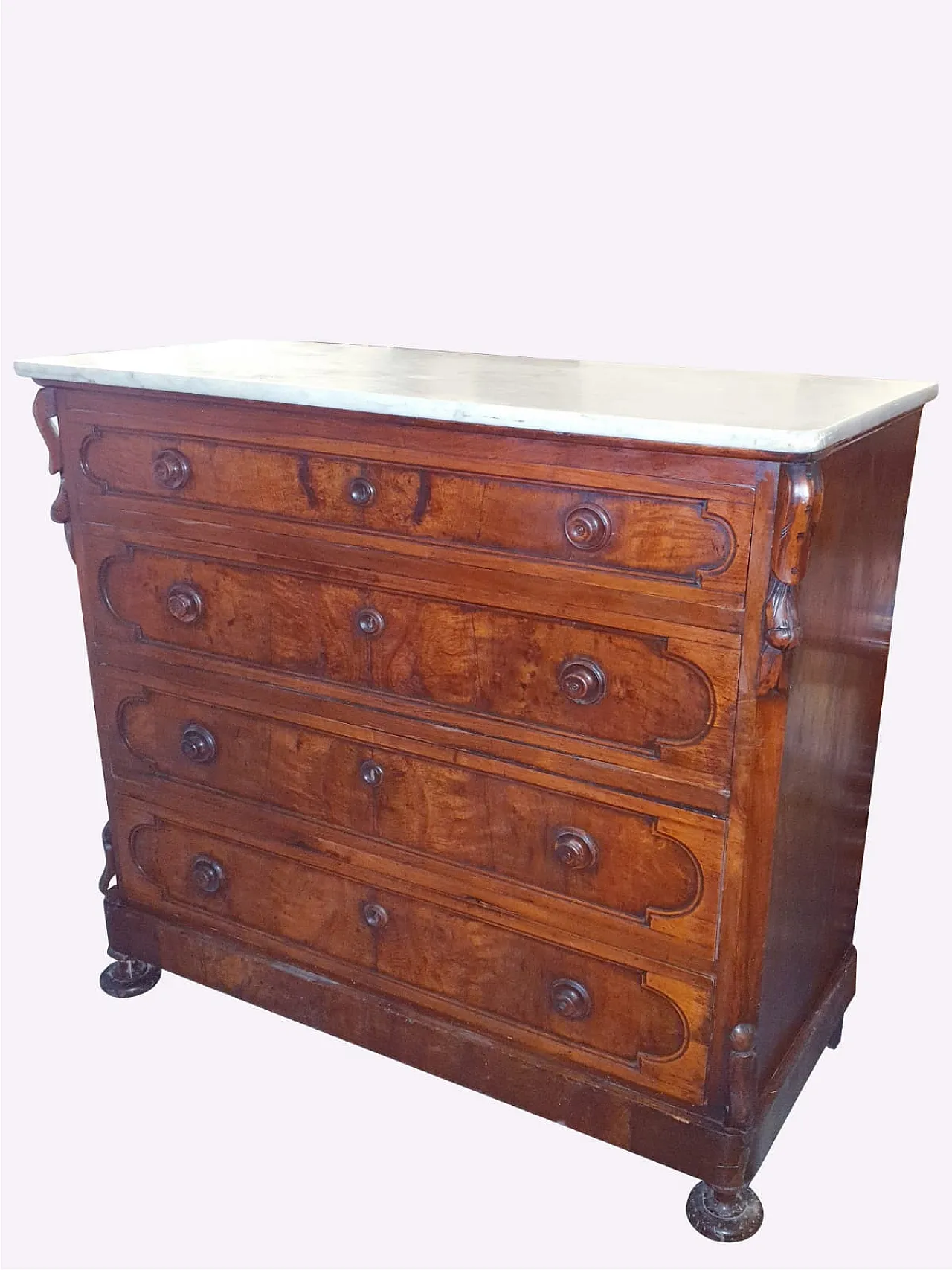 Cassettone Luigi Filippo in Noce Massello e Marmo, Italia, '800 6