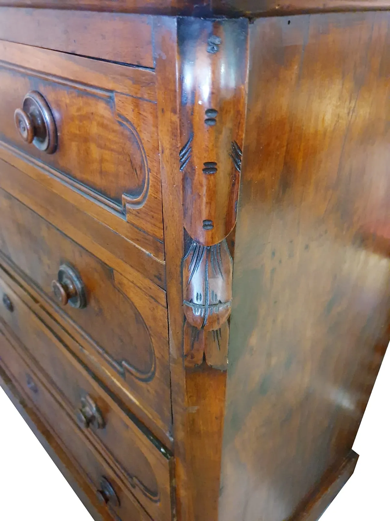 Cassettone Luigi Filippo in Noce Massello e Marmo, Italia, '800 7