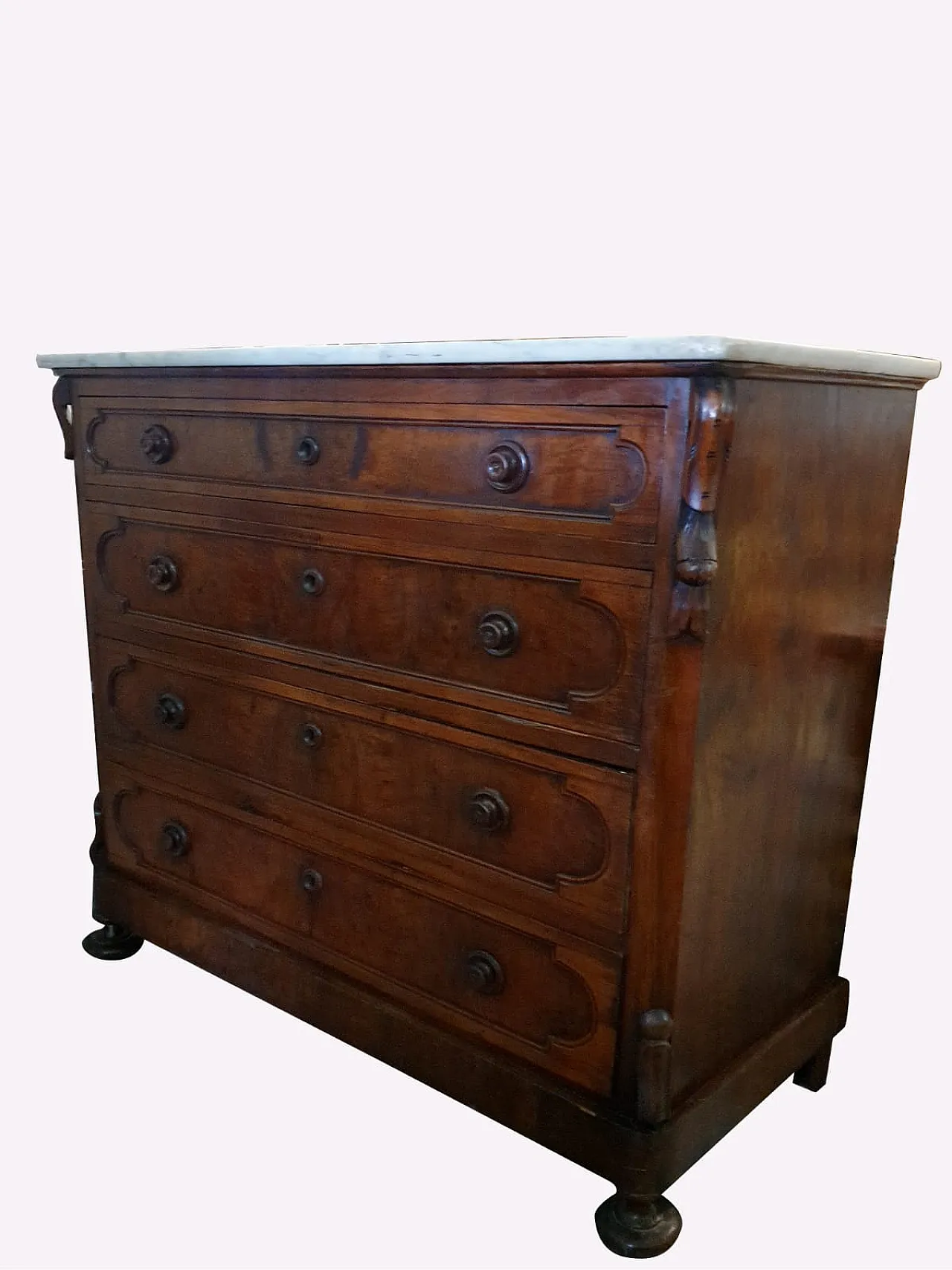 Cassettone Luigi Filippo in Noce Massello e Marmo, Italia, '800 8