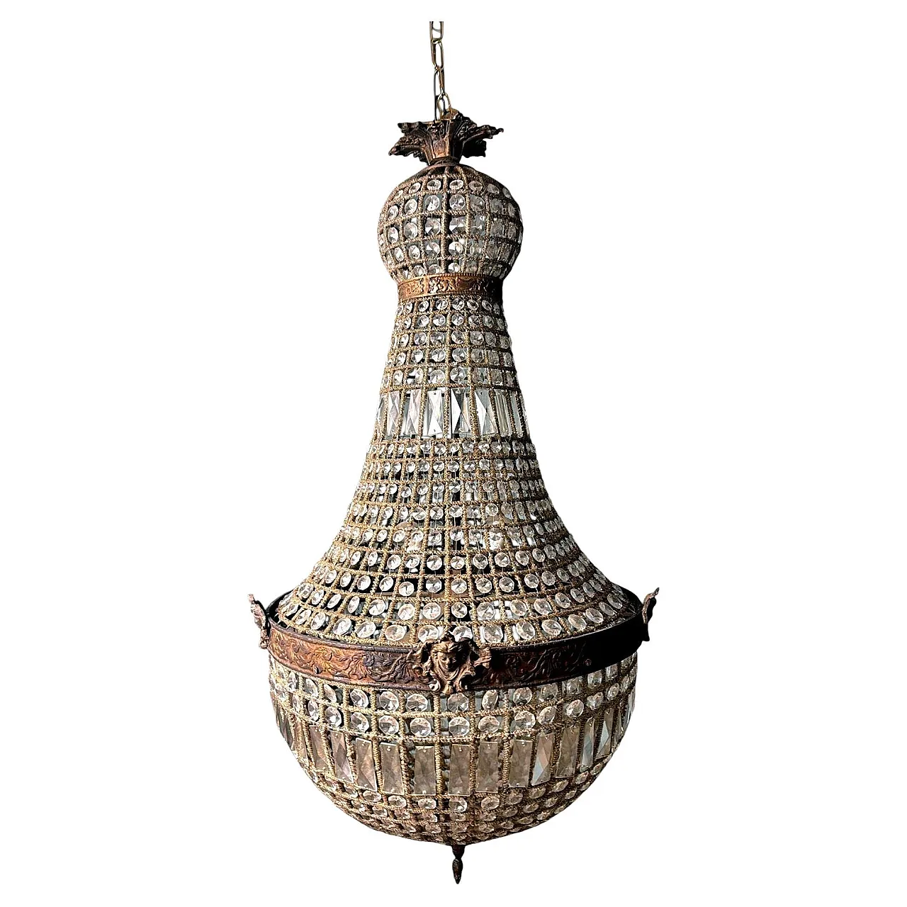 Louis XVI style crystal and brass balloon lamp, 1990s 1