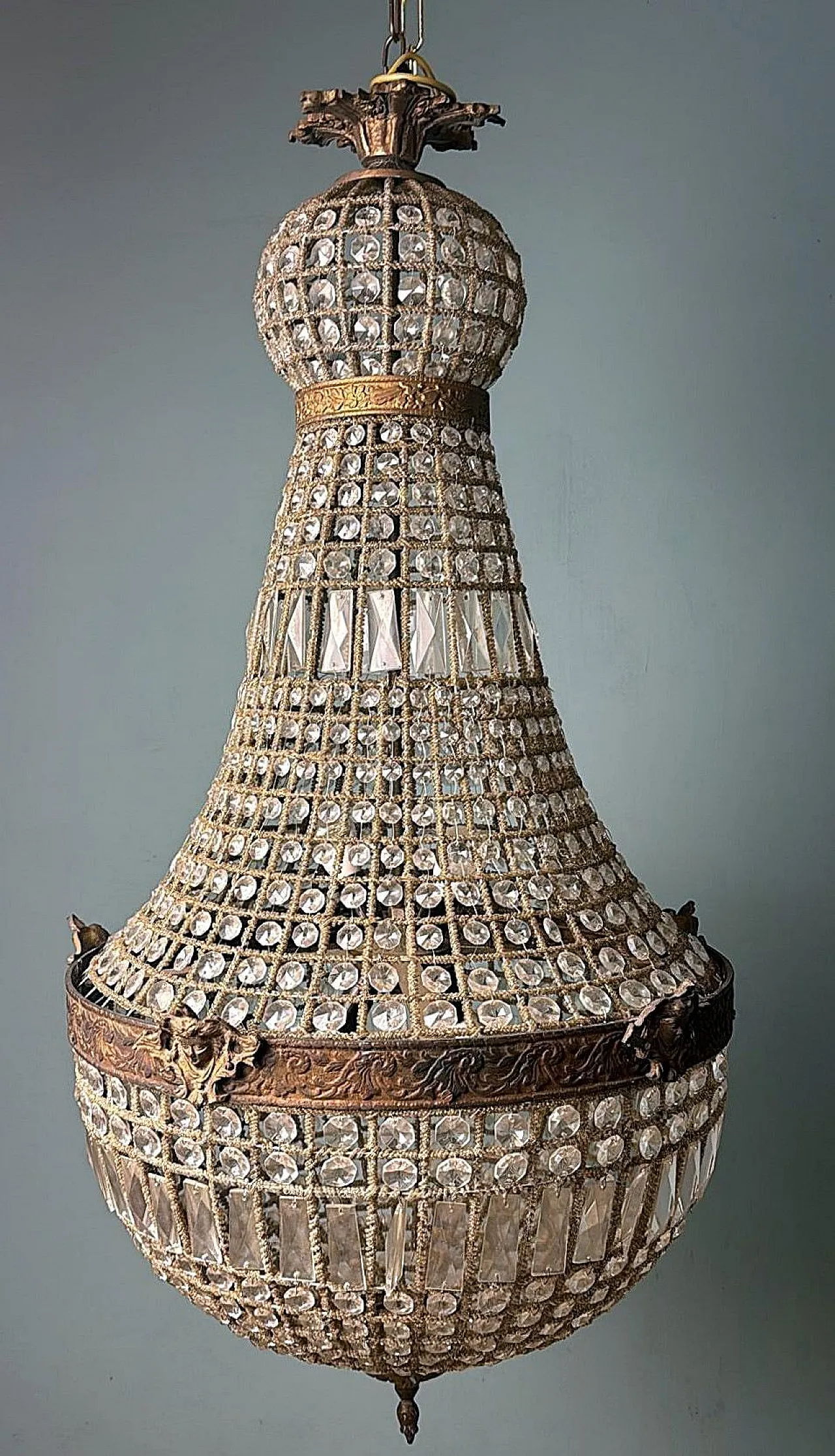 Louis XVI style crystal and brass balloon lamp, 1990s 2