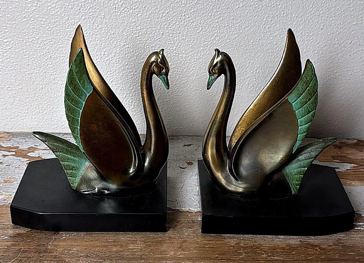 Coppia di reggilibri in ottone e marmo, anni '30 4