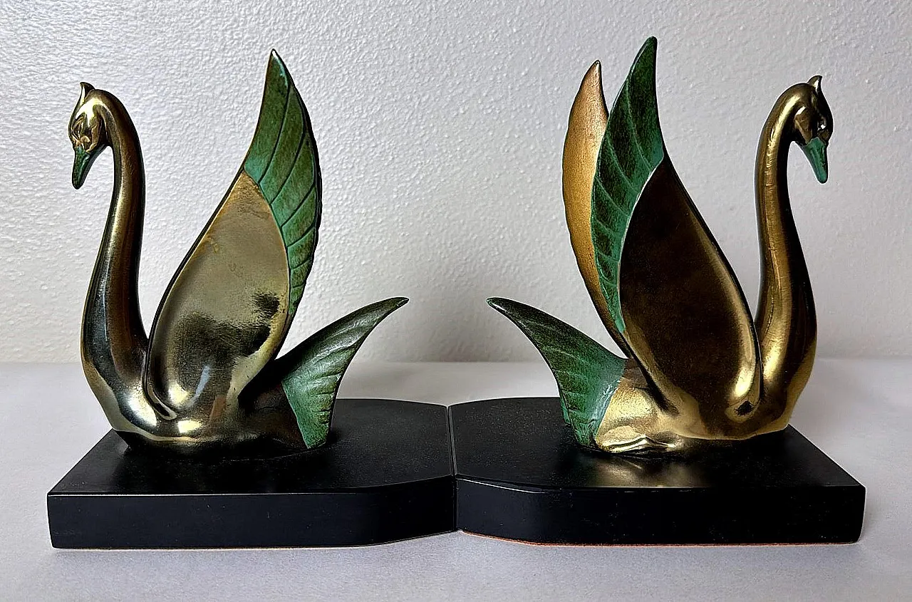 Coppia di reggilibri in ottone e marmo, anni '30 5