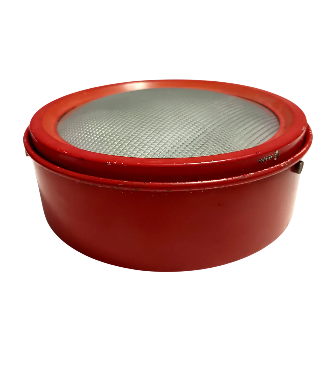 Red Metal and Glass Ceiling Light model 3055 by Gino Sarfatti for Arteluce, 1962 12