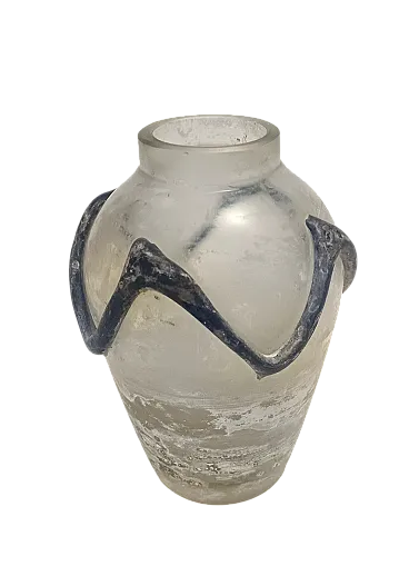 Glass Vase Iridiscent Transparent Black Scavo attr. to Cenedese, 60s
