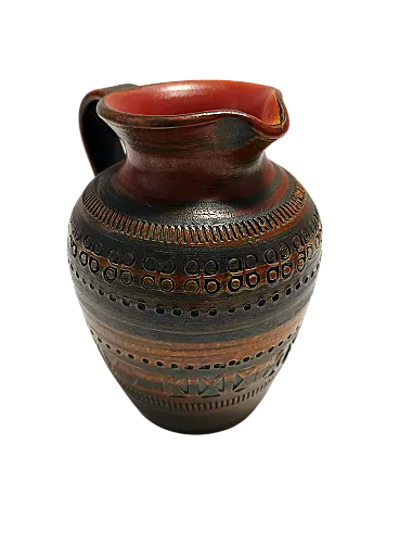 Brocca terracotta laccata marrone di Aldo Londi per Bitossi, anni '60
