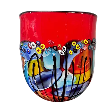 Vaso vetro Murano lavorazione incamiciata e a Murrine, anni '70