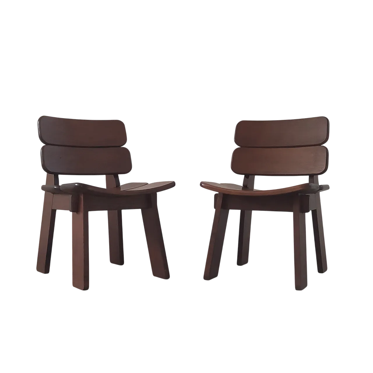 Pair of solid wood chairs Brutalist, 1970s 7