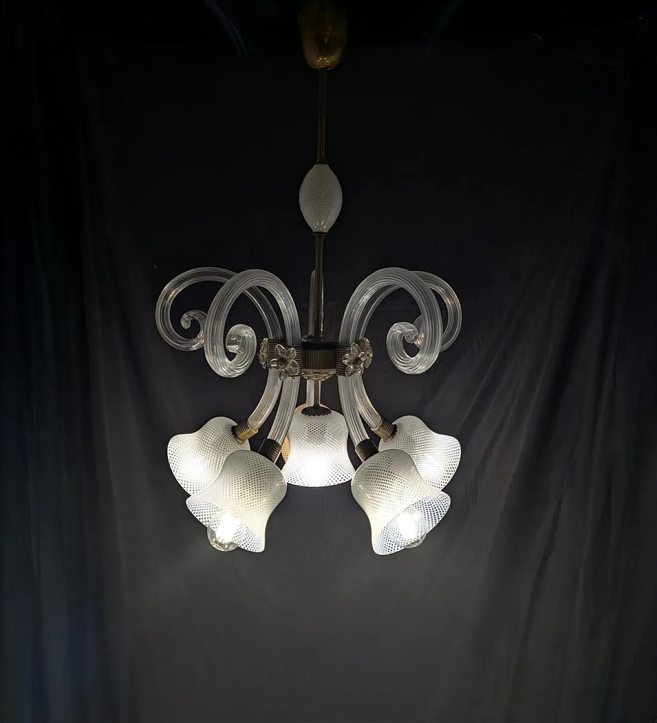 Lampadario da soffitto Barovier e Toso in vetro di Murano, anni '40 14