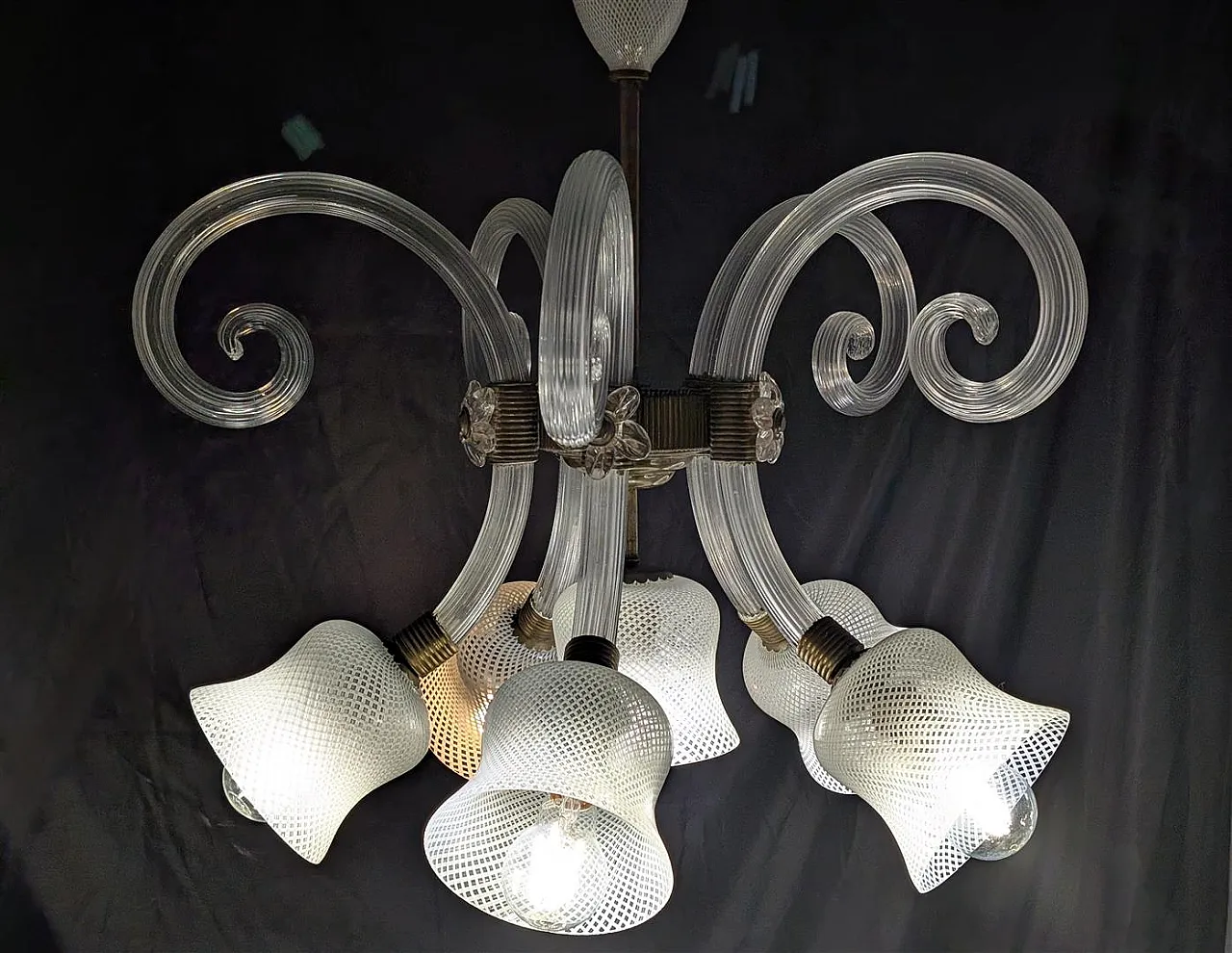 Lampadario da soffitto Barovier e Toso in vetro di Murano, anni '40 15