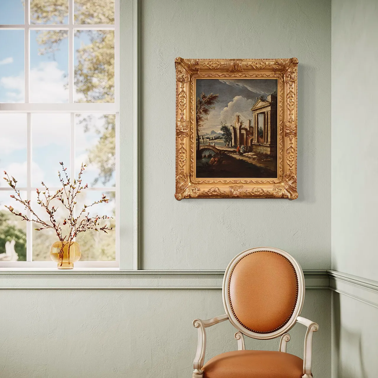 Capriccio architettonico, dipinto di scuola veneziana, '700 14