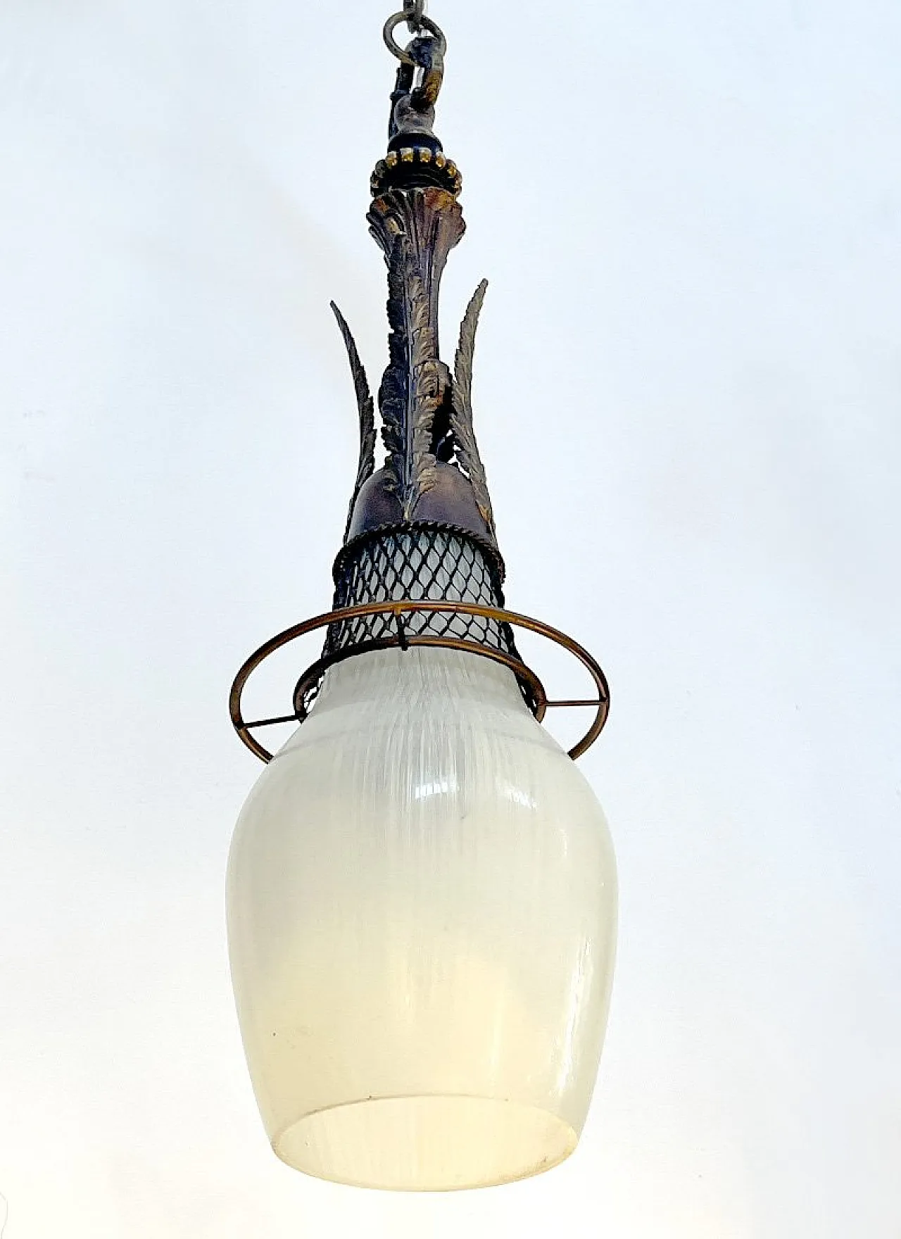 Pendant in Bronze, Brass and Glass, Holland, Early 1900s 1