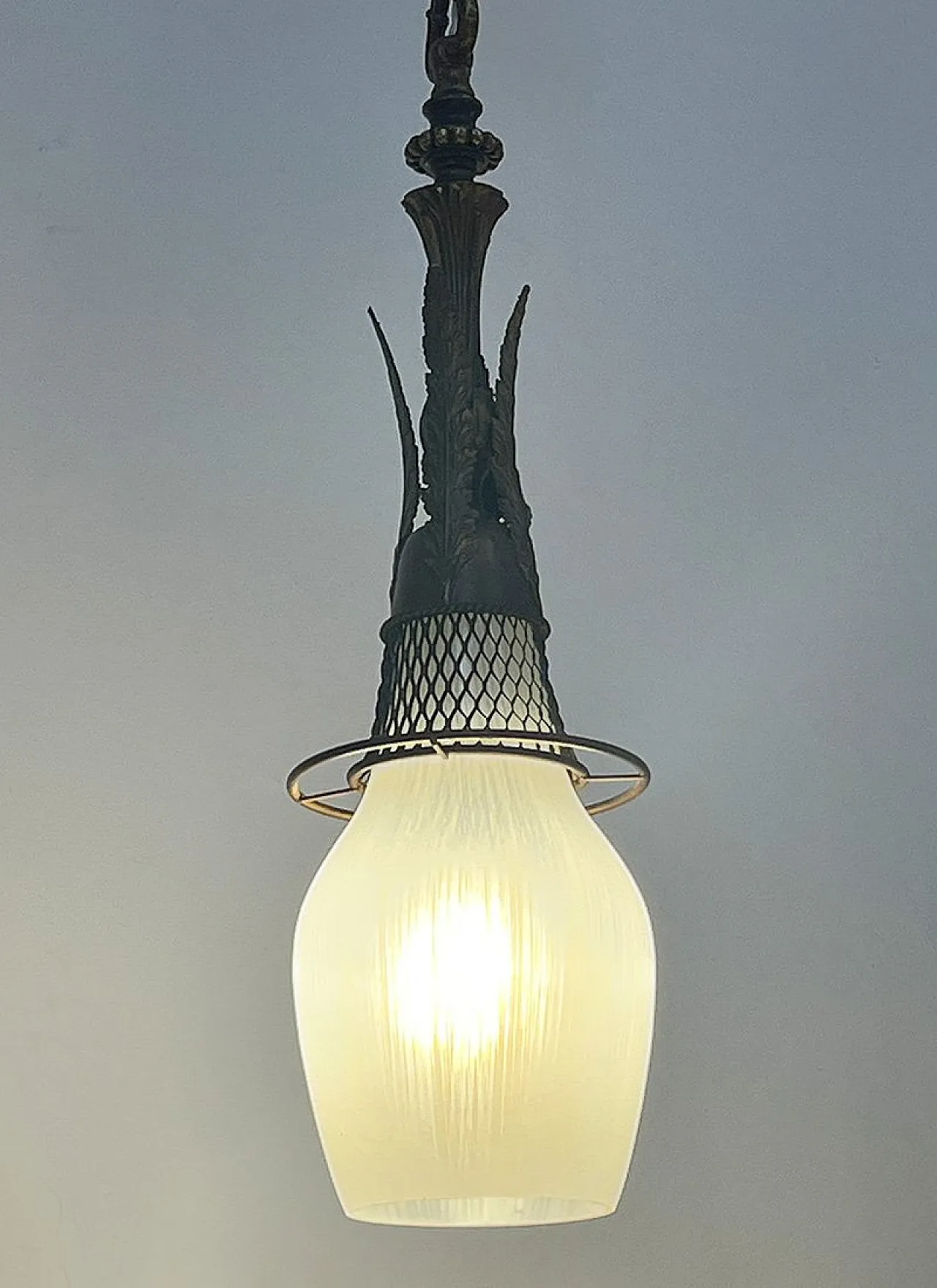 Pendant in Bronze, Brass and Glass, Holland, Early 1900s 4